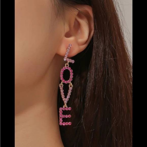 Betsey Johnson Cubic Zirconia LOVE Earrings - Picture 4 of 6